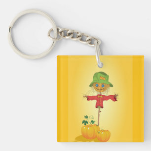 Fall Scarecrow and Pumpkins Autumn Harvest Key Ring
