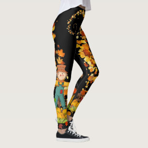 Fall Scarecrow Autumn Leaves Pretty Black or Brown Leggings