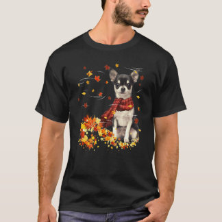 Fall Scarf Chihuahua Dog Autumn Falling Leaves T-Shirt