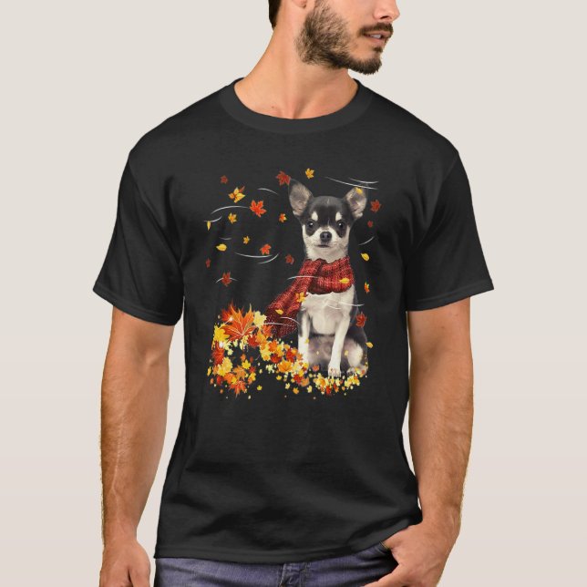 Fall Scarf  Chihuahua Dog Autumn Falling Leaves T-Shirt (Front)