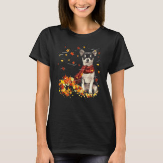 Fall Scarf Chihuahua Dog Autumn Falling Leaves T-Shirt