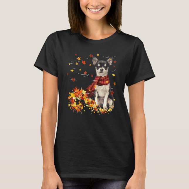 Fall Scarf  Chihuahua Dog Autumn Falling Leaves T-Shirt (Front)