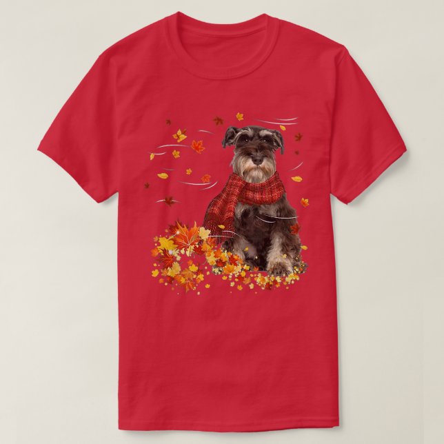 Fall Scarf  Miniature Schnauzer Dog Autumn Falling T-Shirt (Design Front)