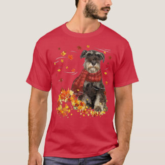 Fall Scarf  Miniature Schnauzer Dog Autumn Falling T-Shirt