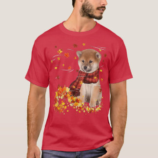 Fall Scarf  Shiba Inu Dog Autumn Falling Leaves  T-Shirt