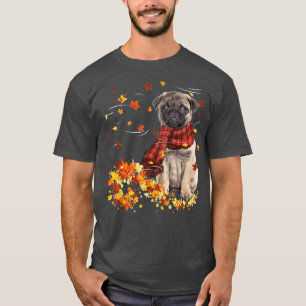 Fall ScarfPug Dog Autumn Falling Leaves  T-Shirt
