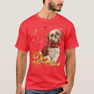 Fall ScarfShih Tzu Dog Autumn Falling Leaves  T-Shirt