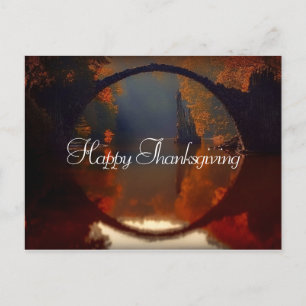 Fall Scene Bridge   Thanksgiving Postcard