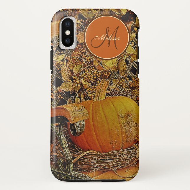 Fall Scene - Pumpkin and Bittersweet Vine On Bench Case-Mate iPhone Case (Back)