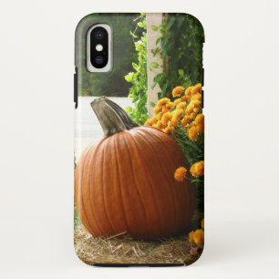 Fall Scene - Pumpkin With Yellow Orange Mums iPhone X Case