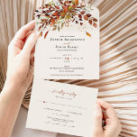 FALL Script All in One Wedding Invite<br><div class="desc">This fall script wedding all-in-one invitation is perfect for a seasonal wedding. Easily edit wording, font type, font size, font colour, line and text spacing, background, and more right in your browser! You can tailor everything to match your event scheme. While the foundations of the design have been created for...</div>