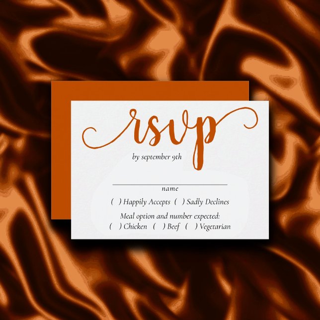 Fall Script | Autumn Burnt Orange Entree Choice RSVP Card (Creator Uploaded)