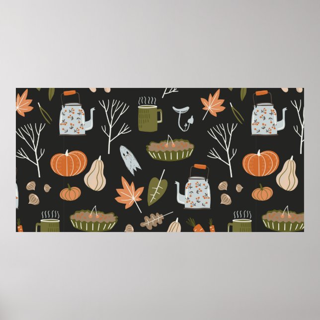 Fall seamless pattern with cozy nature elements. C Poster (Front)