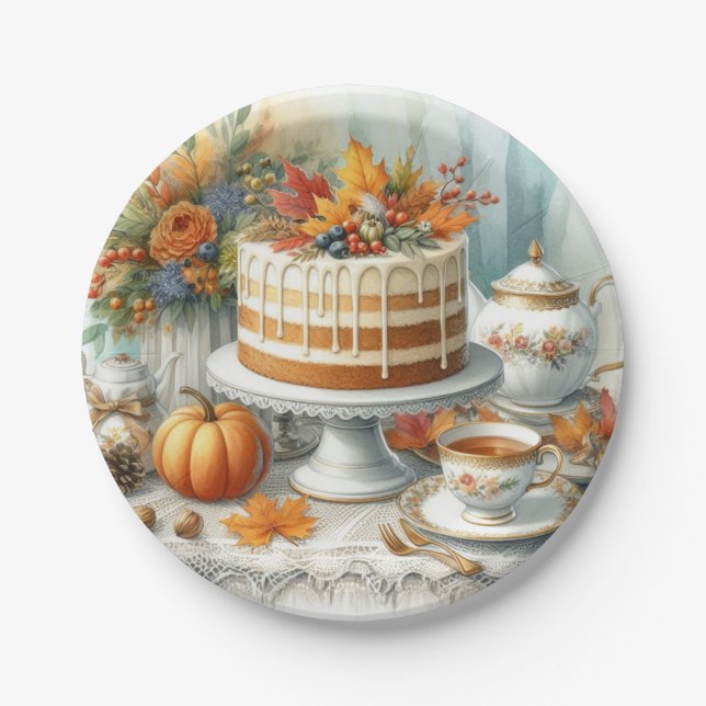 Fall Season Birthday Tea Party  Paper Plate (Front)
