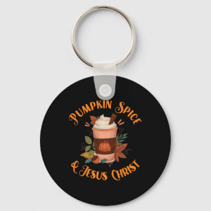 Fall Season Cute Pumpkin Spice And Jesus Christ Th Key Ring