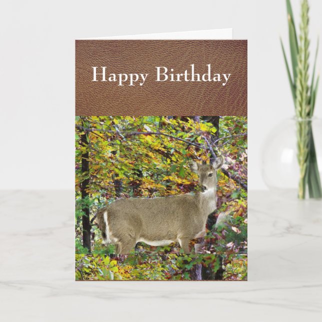 Fall Season Deer Happy Birthday Greeting  Card (Front)