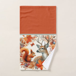 Fall Season Deer with Autumn Leaves Hand Towel