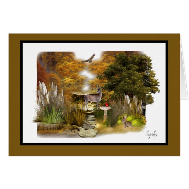 Fall Season Garden with Deer Blank Inside Card (Front Horizontal)