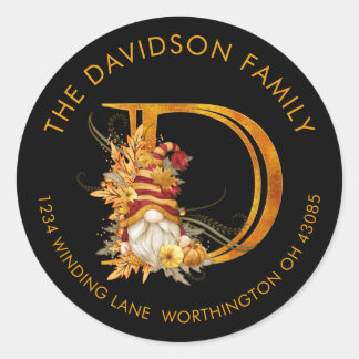 Fall Season Gnome Monogram Letter D Address Label