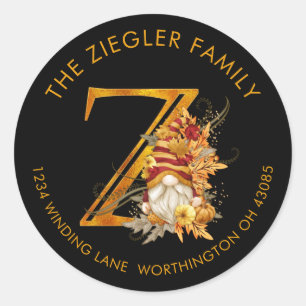 Fall Season Gnome Monogram Letter Z Address Label