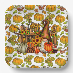Fall Season Gnome Paper Plate