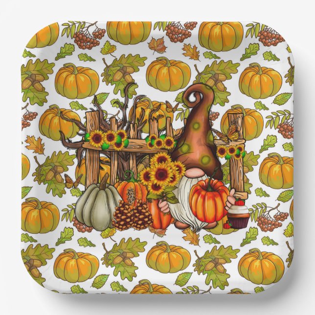 Fall Season Gnome Paper Plate (Front)