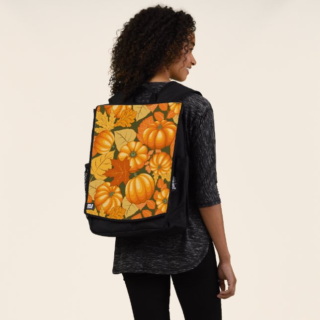 Fall Season Halloween Pumpkins Pattern Backpack (Worn)