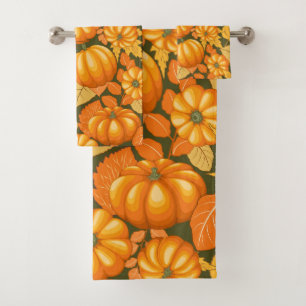 Fall Season Halloween Pumpkins Pattern Bath Towel Set