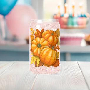 Fall Season Halloween Pumpkins Pattern Can Glass