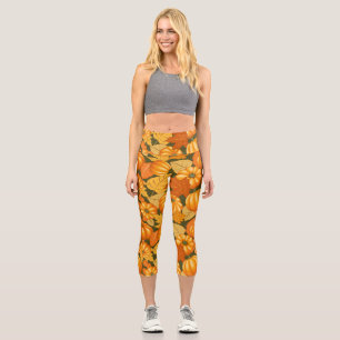 Fall Season Halloween Pumpkins Pattern Capri Leggings