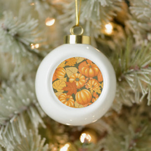 Fall Season Halloween Pumpkins Pattern Ceramic Ball Christmas Ornament