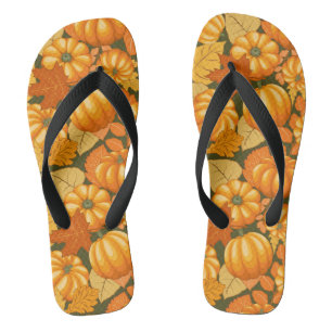 Fall Season Halloween Pumpkins Pattern Flip Flops