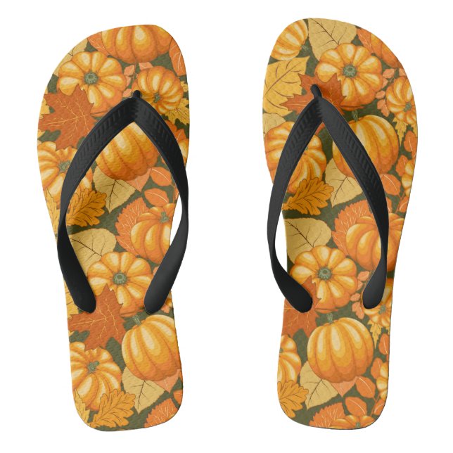 Fall Season Halloween Pumpkins Pattern Flip Flops (Footbed)