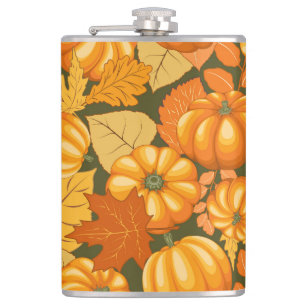 Fall Season Halloween Pumpkins Pattern Hip Flask