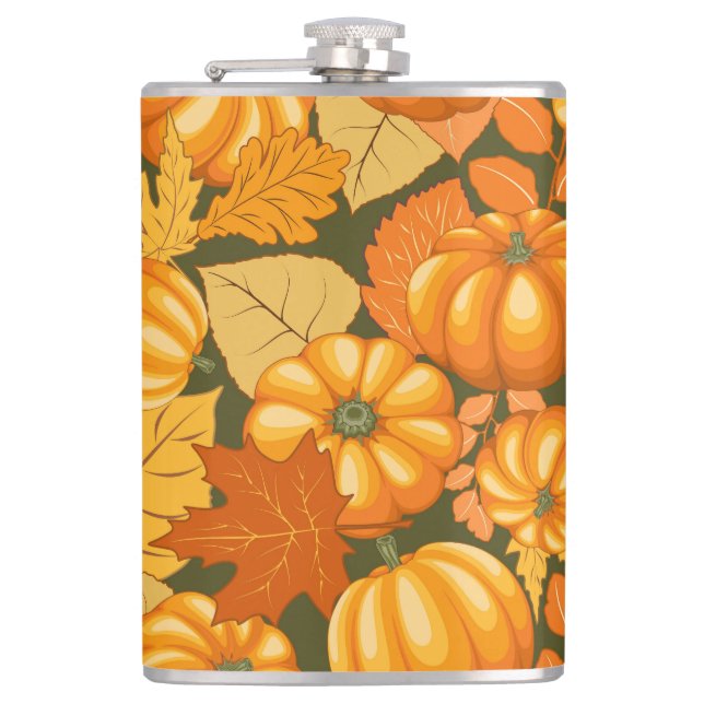 Fall Season Halloween Pumpkins Pattern Hip Flask (Front)