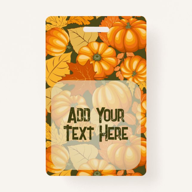 Fall Season Halloween Pumpkins Pattern ID Badge (Front)