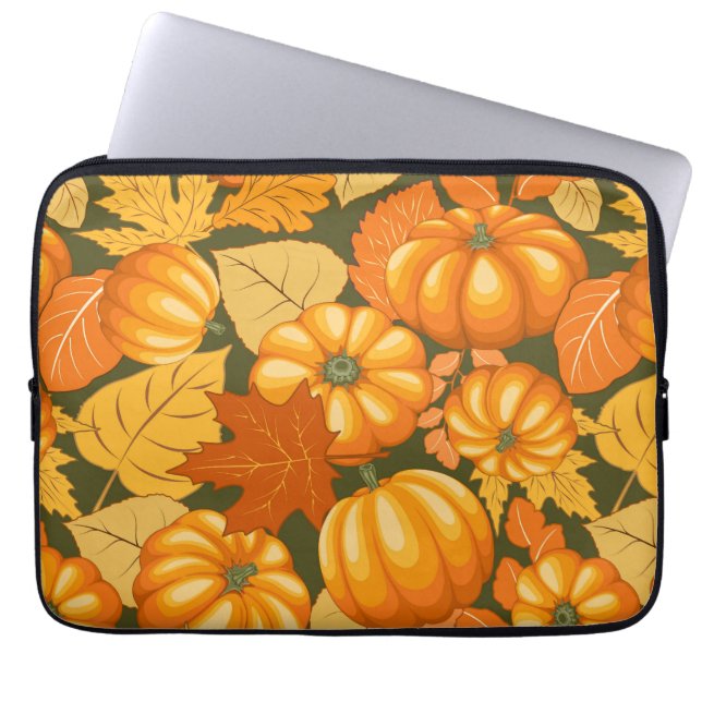 Fall Season Halloween Pumpkins Pattern Laptop Sleeve (Front)