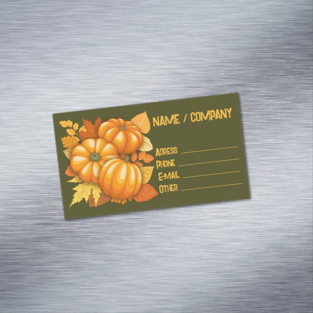 Fall Season Halloween Pumpkins Pattern Magnetic Business Card (In Situ)