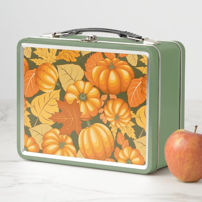 Fall Season Halloween Pumpkins Pattern Metal Lunch Box (In Situ)