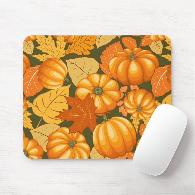Fall Season Halloween Pumpkins Pattern Mouse Mat (With Mouse)