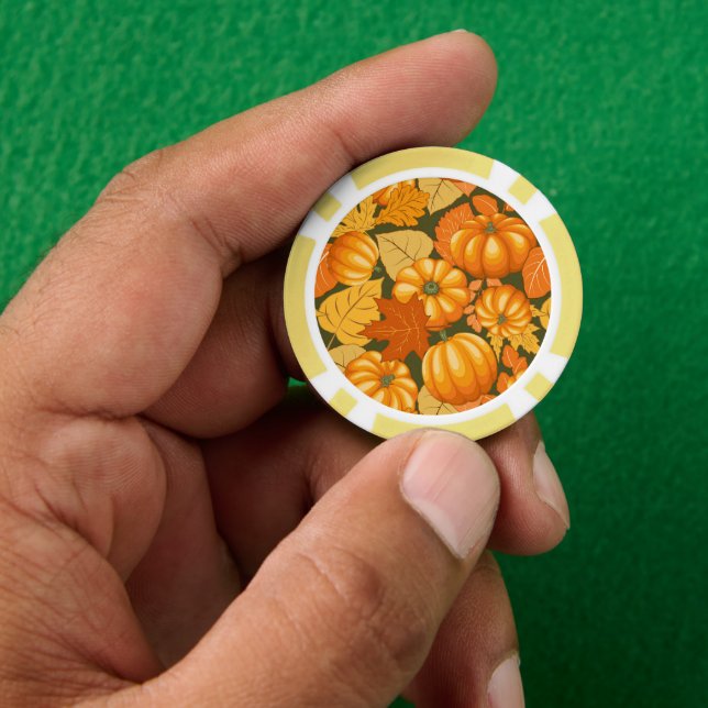 Fall Season Halloween Pumpkins Pattern Poker Chips (Hand)