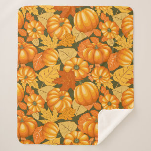 Fall Season Halloween Pumpkins Pattern Sherpa Blanket