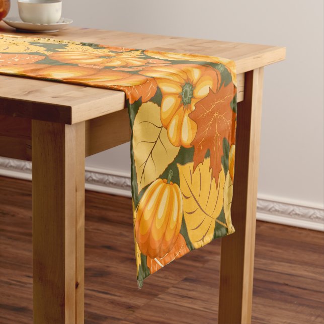 Fall Season Halloween Pumpkins Pattern Short Table Runner (In Situ)
