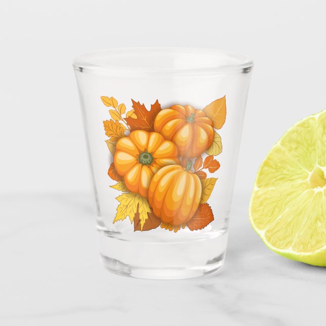 Fall Season Halloween Pumpkins Pattern Shot Glass (Front)