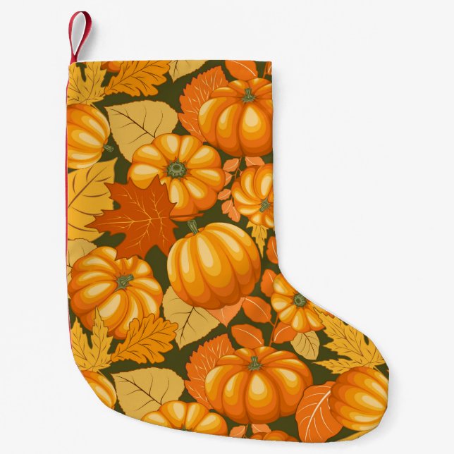 Fall Season Halloween Pumpkins Pattern Small Christmas Stocking (Front)