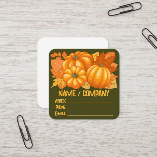 Fall Season Halloween Pumpkins Pattern Square Business Card (Front/Back In Situ)