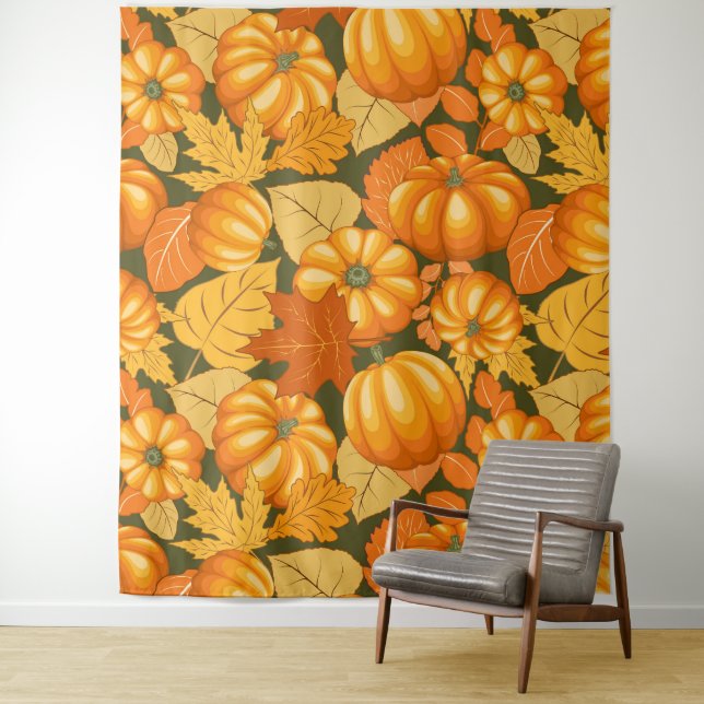 Fall Season Halloween Pumpkins Pattern Tapestry (In Situ)