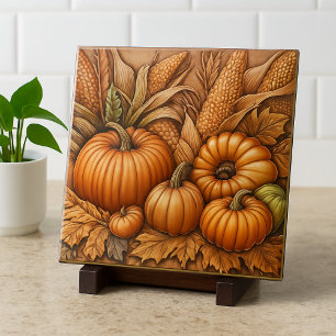 Fall Season Harvest Pumpkin and Corn Tile