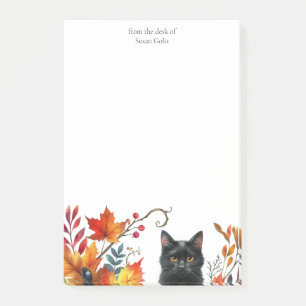 Fall Season Leaves Black Cat Personalised  Post-it Notes