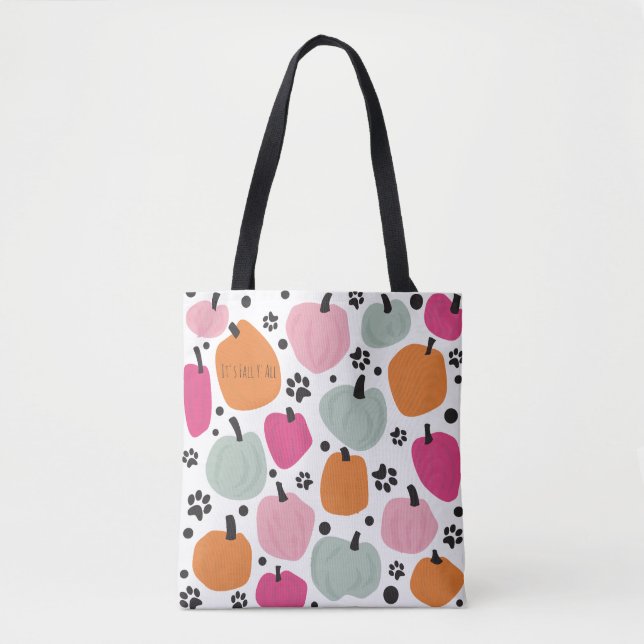 Fall Season Pumpkin Dog Cat Pastel Hand drawn Tote Bag (Front)